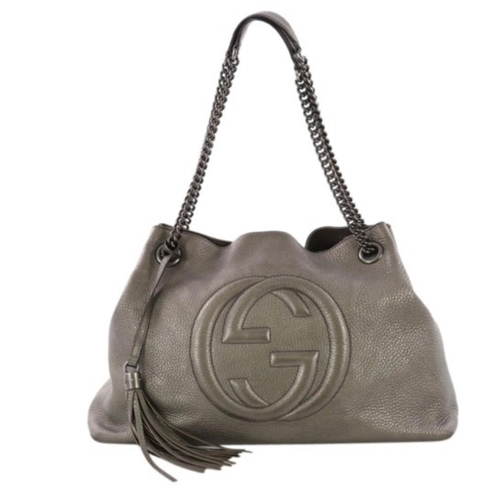 Gucci Soho medium chain strap metallic silver grey leather shoulder bag